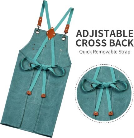 Chef Apron, Cotton Canvas Gardening Apron with Large Pockets for Men and Women,Kitchen Cooking Baking Bib Heavy Duty Adjustable Garden Apron